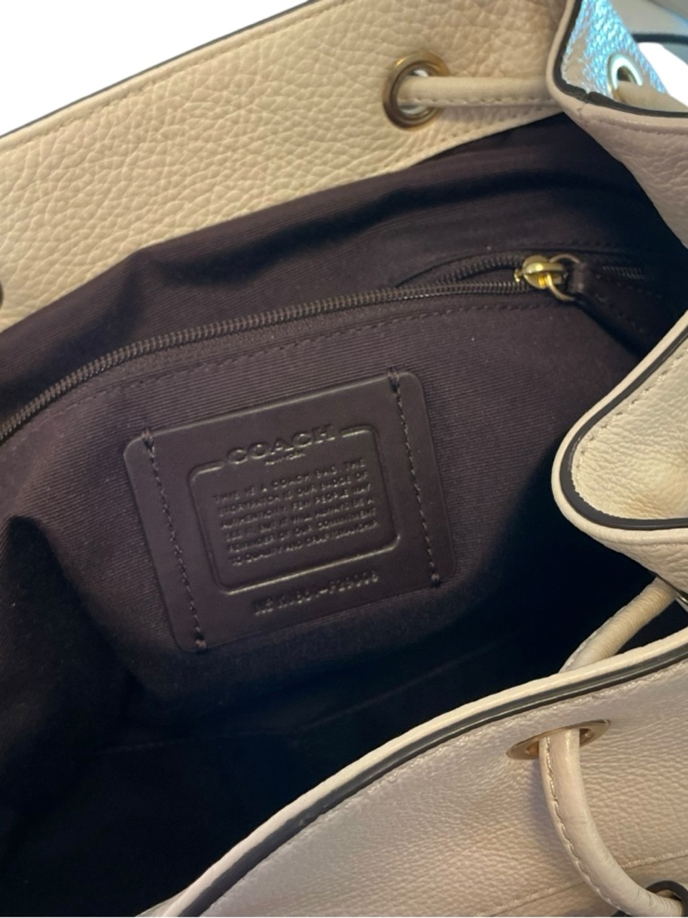 COACH Billie Backpack Pebbled Leather Chalk White Coach Bag Drawstring, Dust Bag - Picture 14 of 15